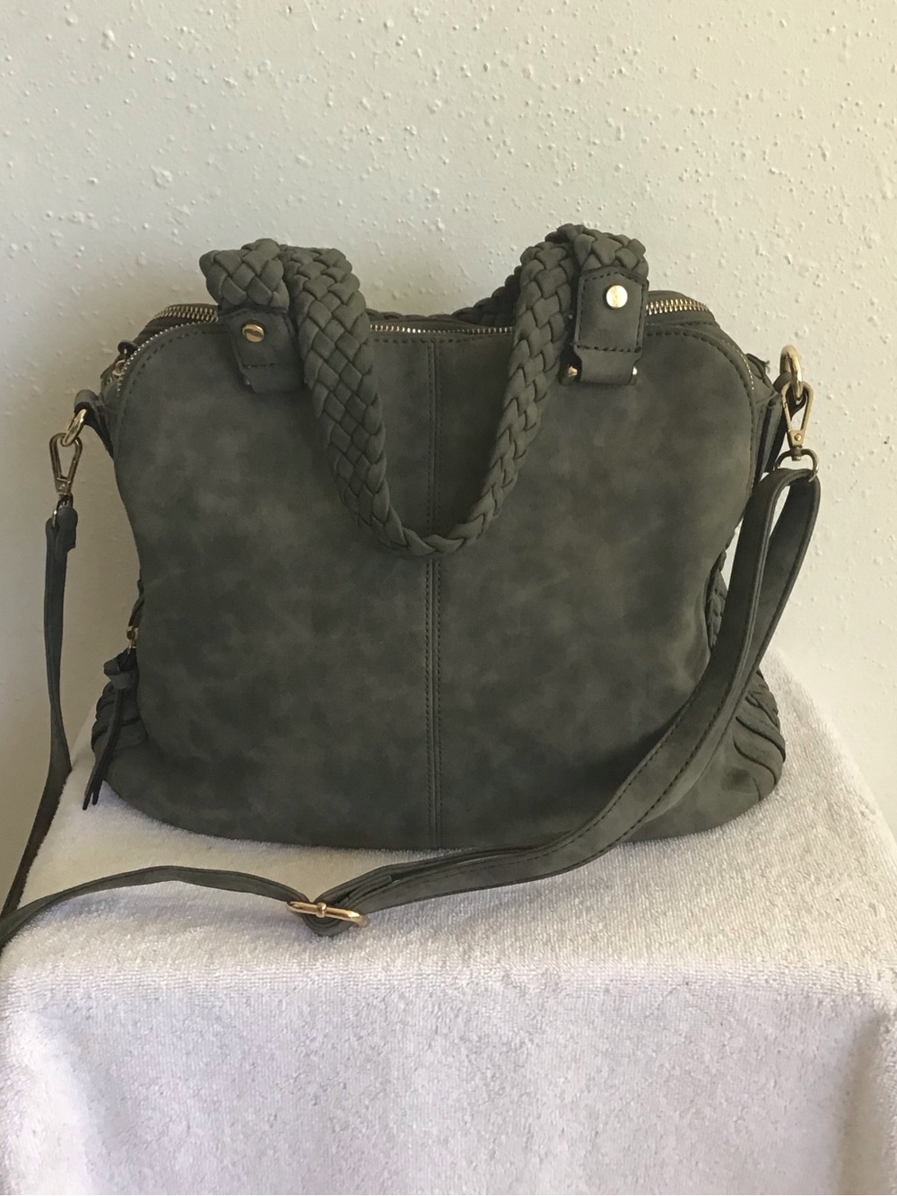 Unbranded - No Name Satchel Woven Handle Shoulder Bag - Olive Green